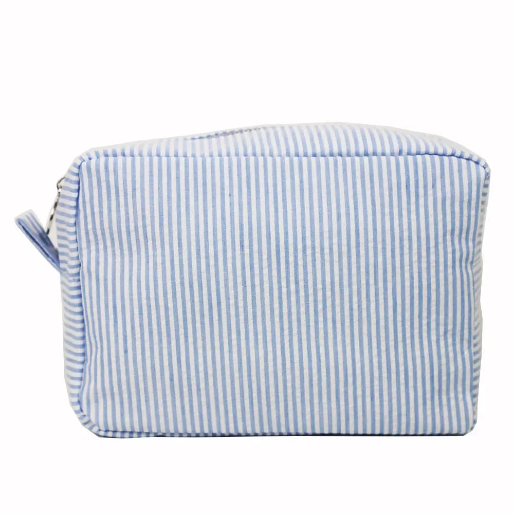 Seersucker Ruffle Cosmetic Bag – Pink/Purple Stripes
