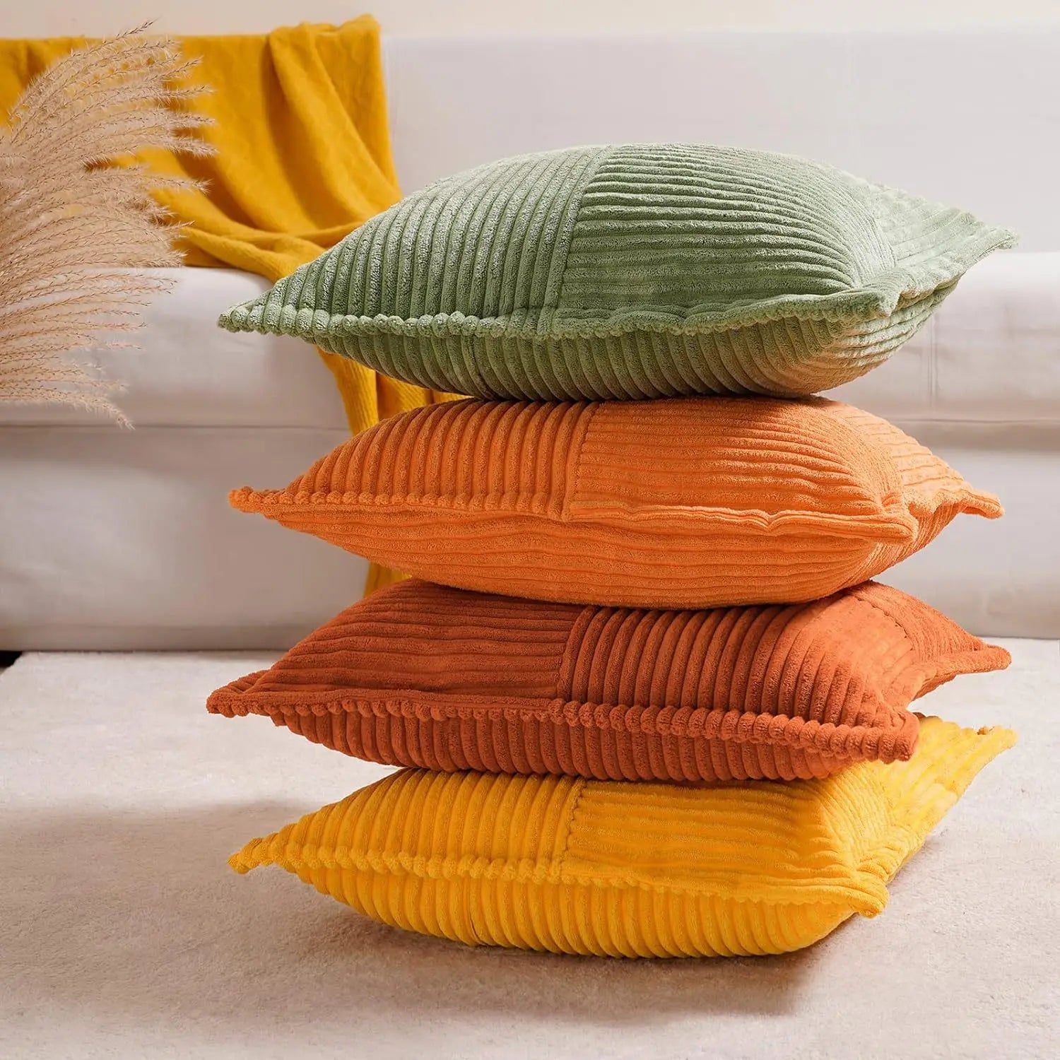 Solid Color Striped Corduroy Pillow Cushion Cover - Minimalist Sofa Backrest Cushion Office Lumbar Support Pillow Case for Nap