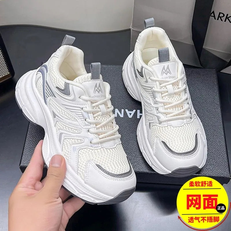Women Chunky Sneakers Casual Fashion Comfortable Board Shoes Korean Style Lightweight Lace Up Non-slip Flats Sapato Feminino