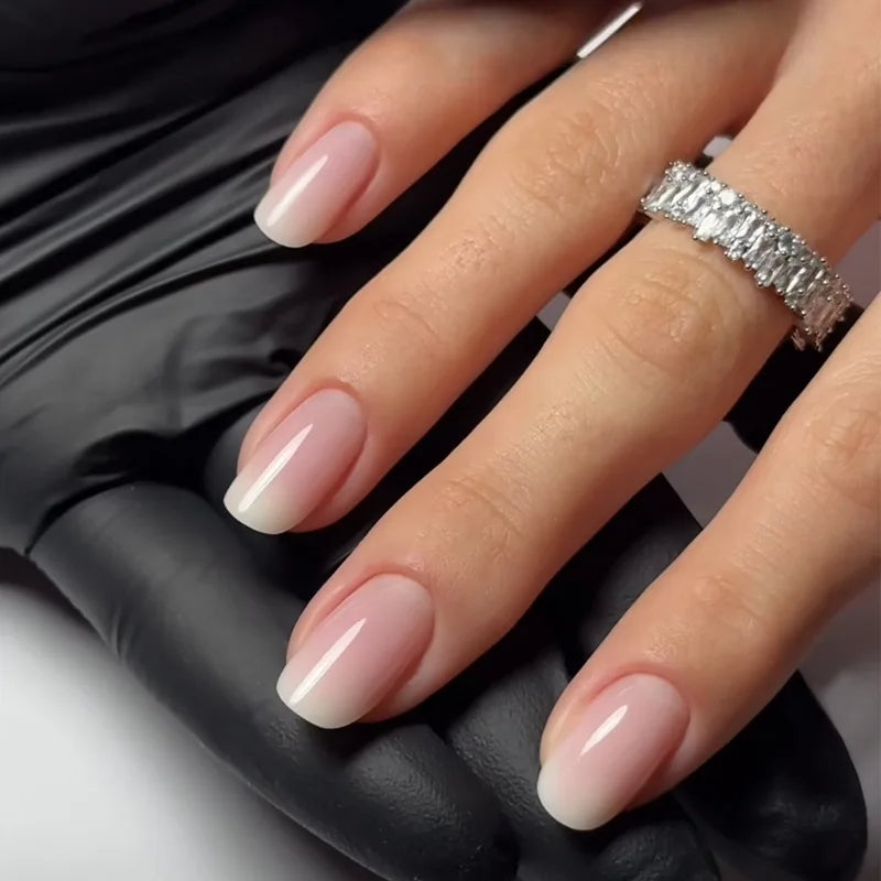 24Pcs French Tip Handmade Press On Nails Minimalist Solid Color Fake Nails Medium Square Full Cover Press On Nail Tips With Glue