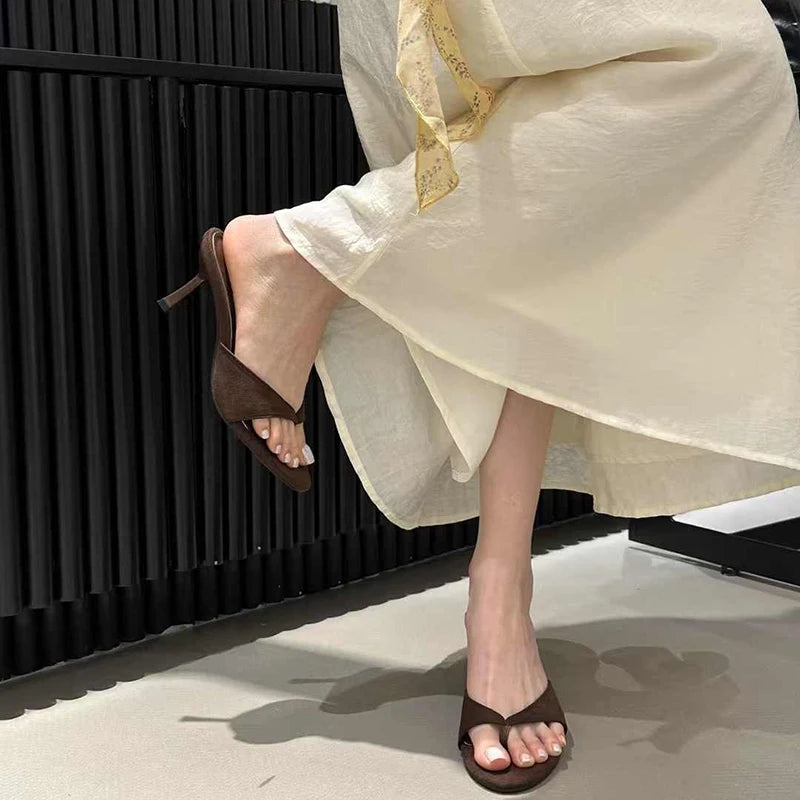 Summer Women Clip Toe High Heel Slippers Fashion Dress Slide Ladies Outdoor Evening Party Sandalias