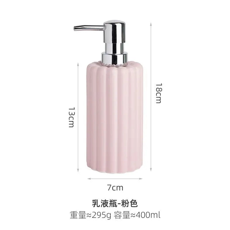 400ml Ceramic Lotion & Soap Dispenser – Pink & White Stripes
