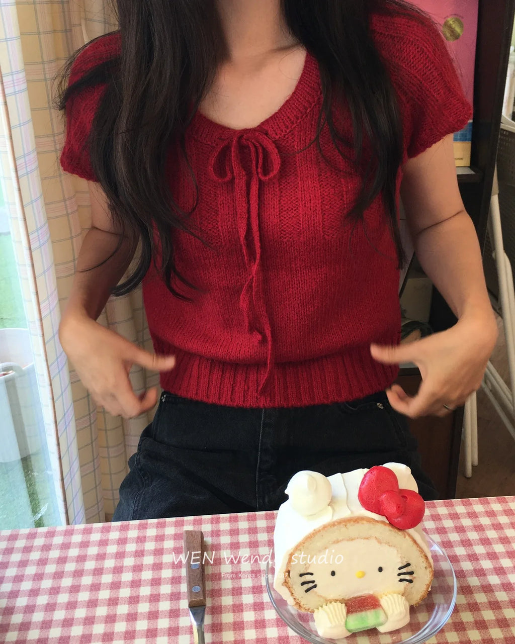 Loose ort Sve Knitted Sweater Women's Dstring Knot  Knot Overhead Sweatirt Casual Sle Online Exclusive