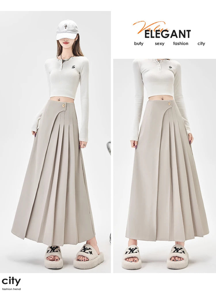 SMTHMA Women's High-Waisted Slimming Solid A- Line Skirt New Fashionable Big Umbrella Skirt Autumn/Winter Season Long Skirt