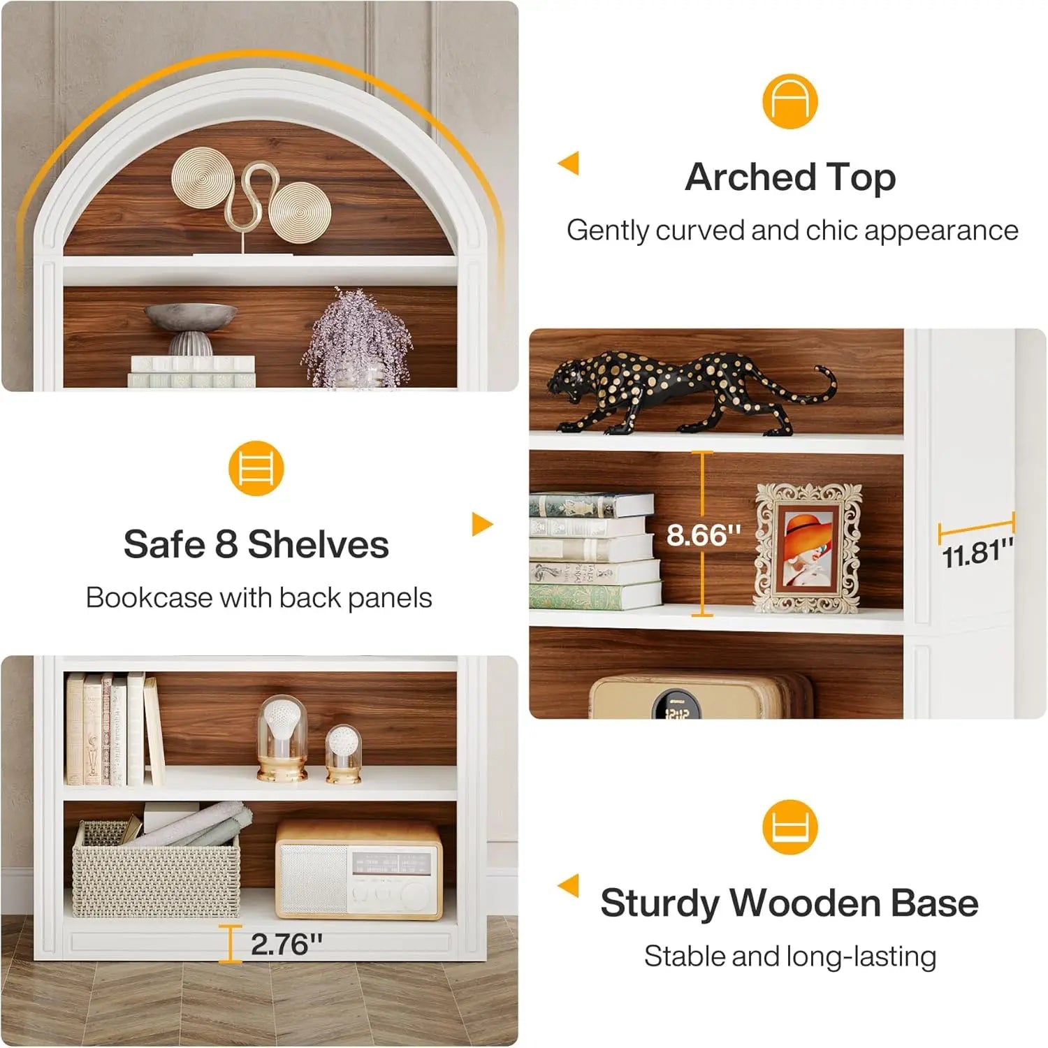 Modern Arched 8-Tier Bookcase – Floor Standing