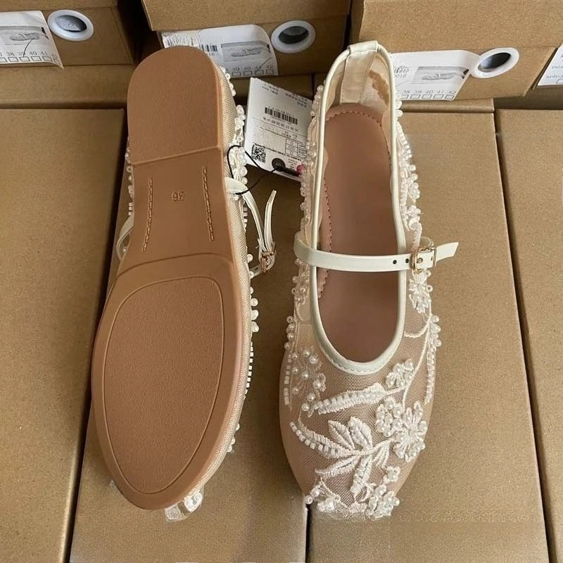 Women’s Pearl Mesh Mary Jane Flats