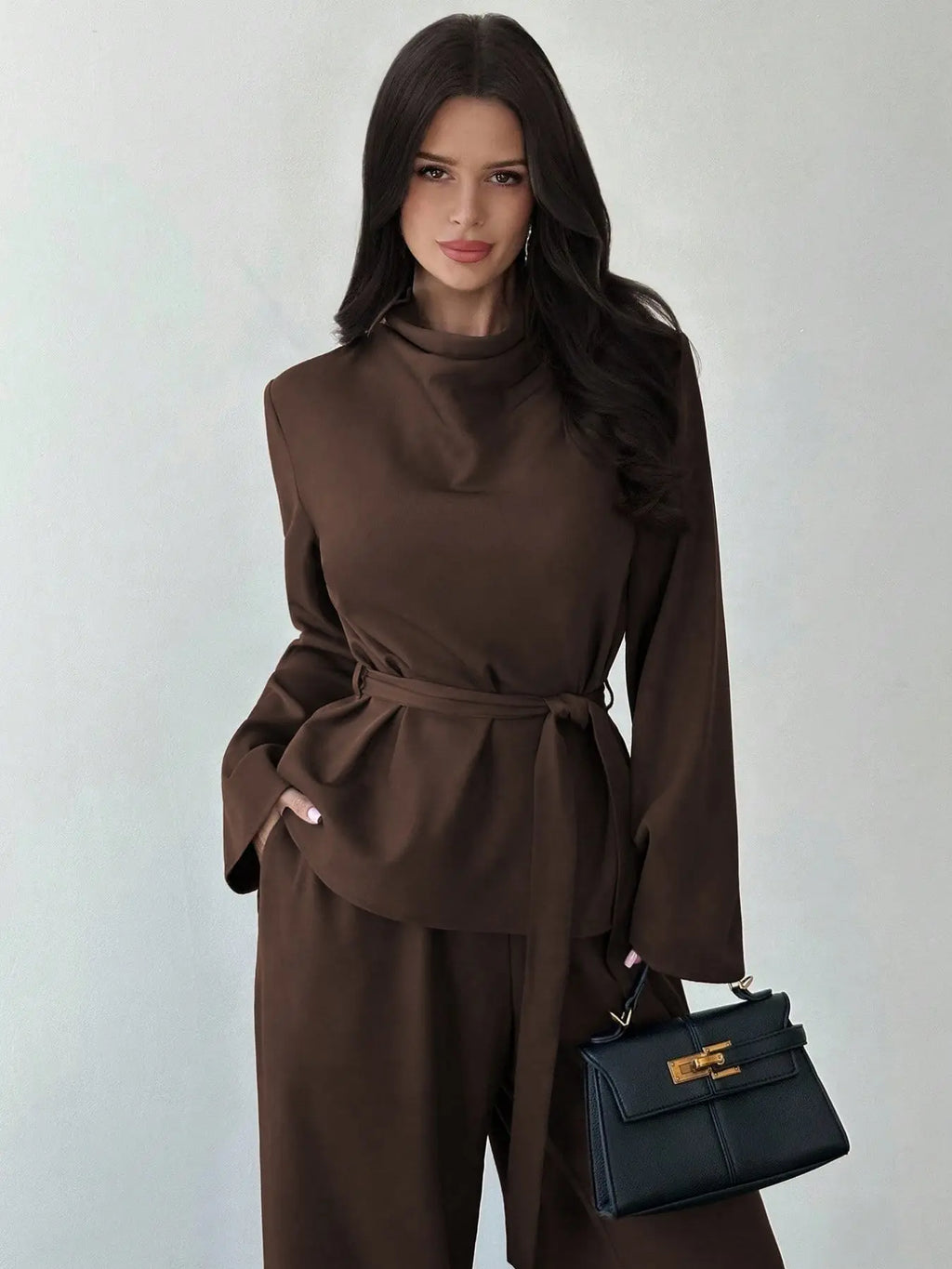 Simple Style Two Piece Outfit 2 Pieces Set For Woman New In Matching Sets Loose Wide Leg Trouser Solid Color All-match Commuting