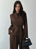 Simple Style Two Piece Outfit 2 Pieces Set For Woman New In Matching Sets Loose Wide Leg Trouser Solid Color All-match Commuting