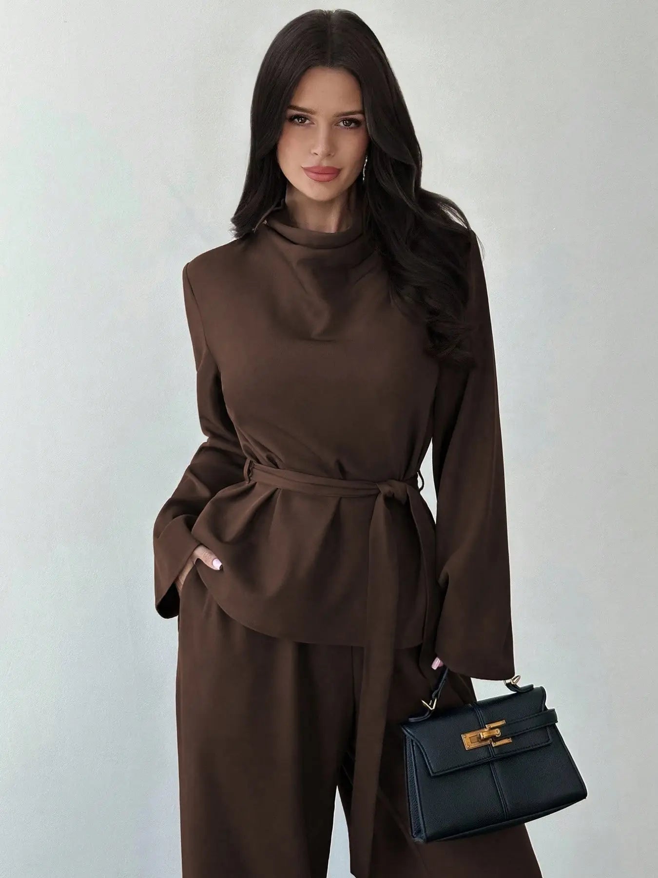 Simple Style Two Piece Outfit 2 Pieces Set For Woman New In Matching Sets Loose Wide Leg Trouser Solid Color All-match Commuting
