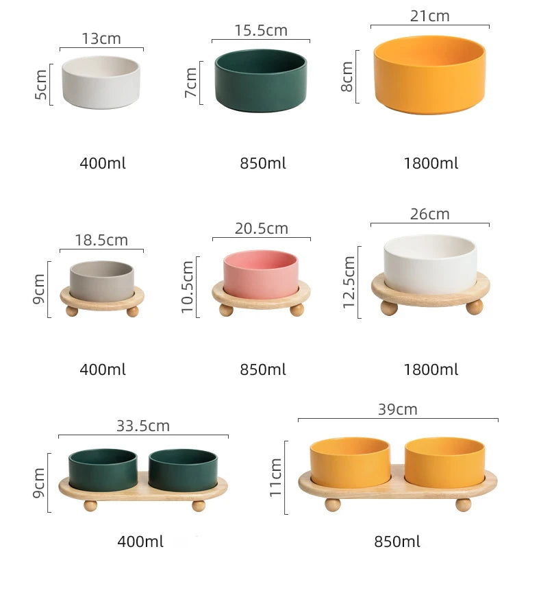 Elevated Pet Bowl with Wood Stand (400/850ml)