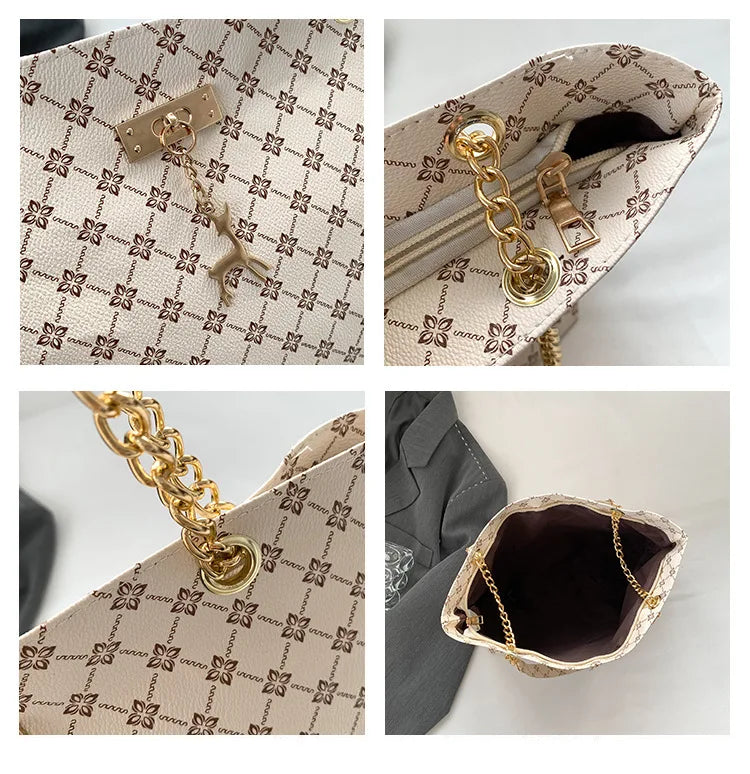 New Presbyopia Handbag Texture Soft Leather Large Capacity Tote Women Bag With Hanging Accessories Shoulder Bag