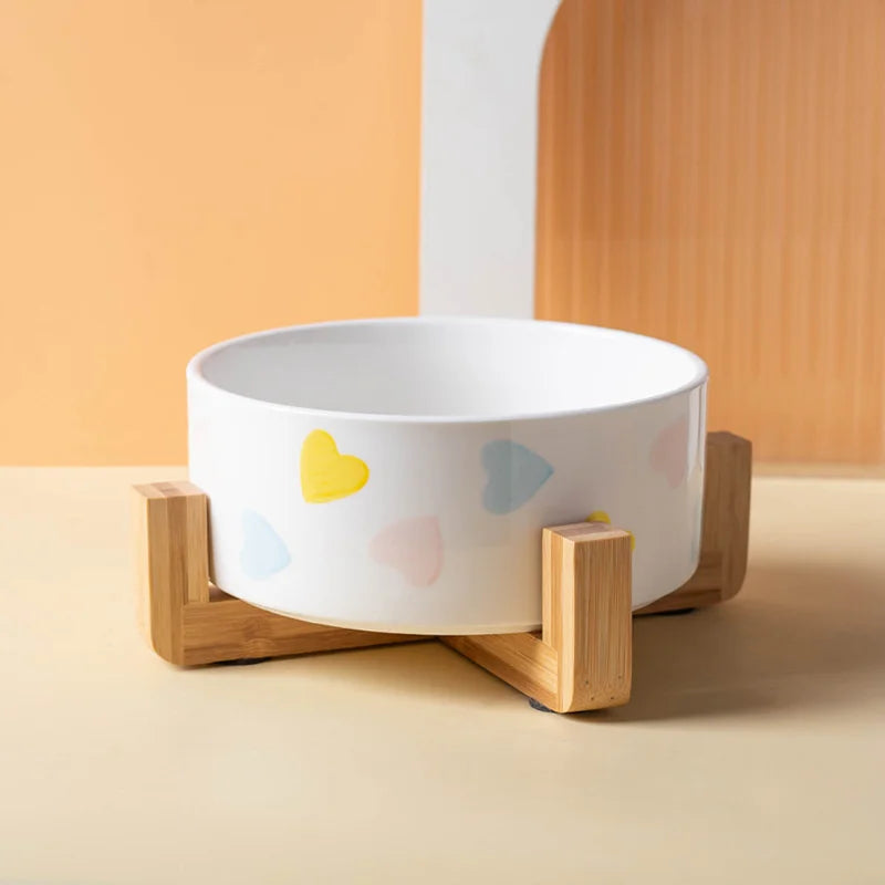 Ceramic Pet Bowl with Wooden Mat – Spine-Friendly