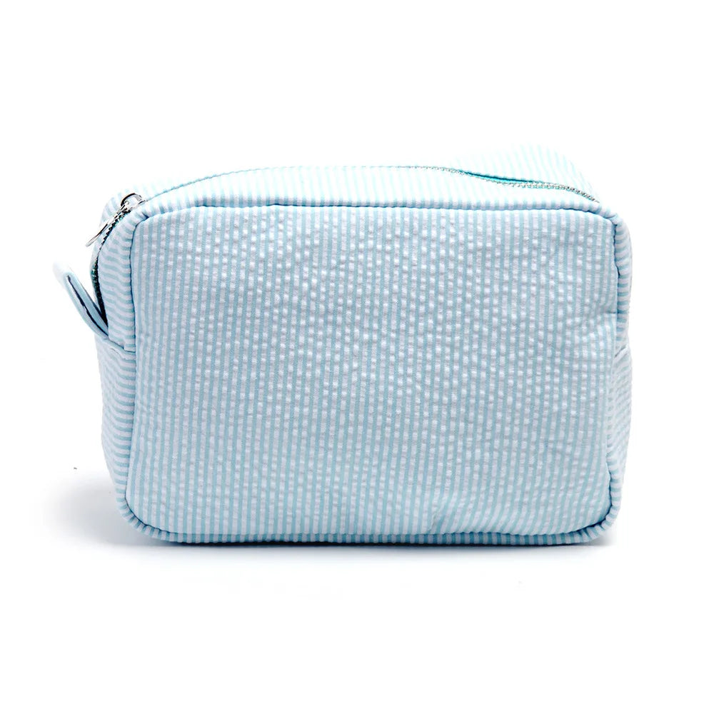 Seersucker Ruffle Cosmetic Bag – Pink/Purple Stripes