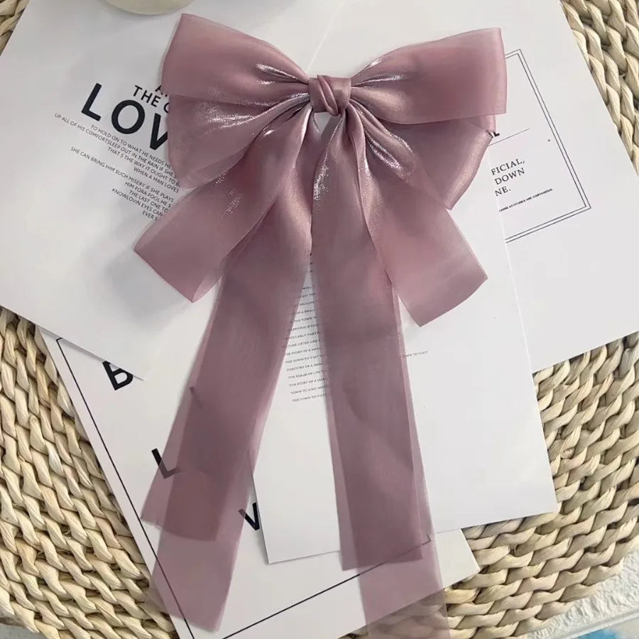 Women Elegant Lace Bow Ribbon Hair Clips Solid Color Satin Заколка Бант Girls Korean Hairpins Party Headdress Hair Accessories