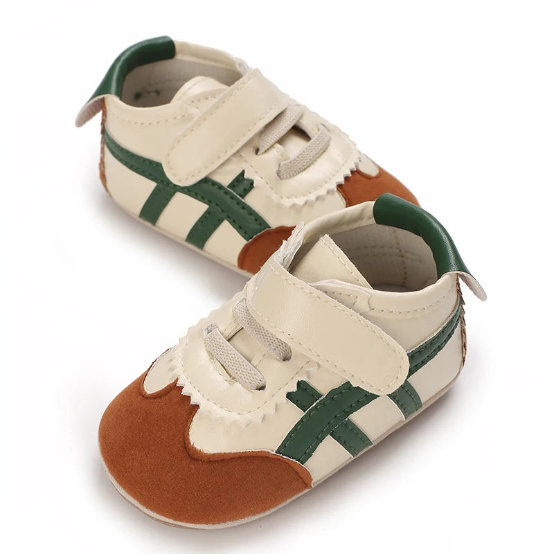 Baby Boys First Walkers – Soft Sole Striped Sneakers (0-12M)