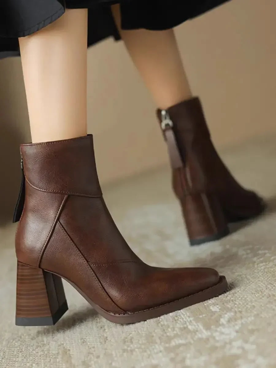 2025 New Chelsea Boots Women Shoes Chunky Ankle Goth Mid Heels Brand Winter Fashion Pointed Toe Boots Motorcycle Botas Femme