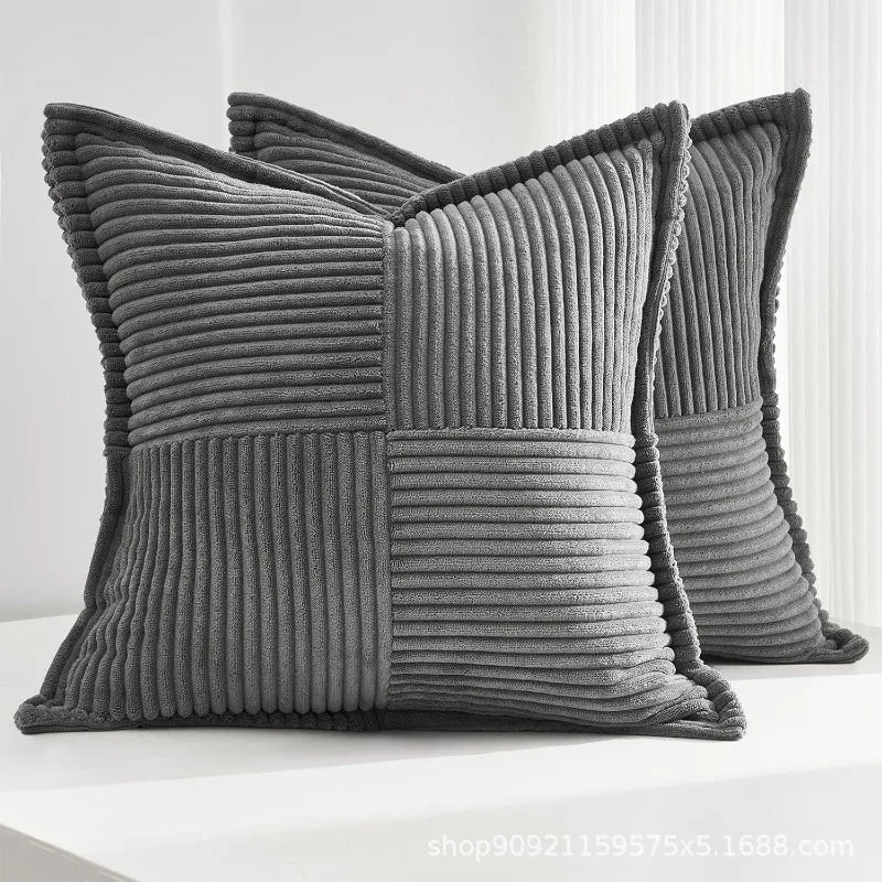 Solid Color Striped Corduroy Pillow Cushion Cover - Minimalist Sofa Backrest Cushion Office Lumbar Support Pillow Case for Nap