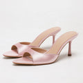 2026 New Arrival Women's Satin Mule Shoes High Heel Stiletto Slip On Sandals Fashion Elegant Party Wedding Shoes Champagne Beige