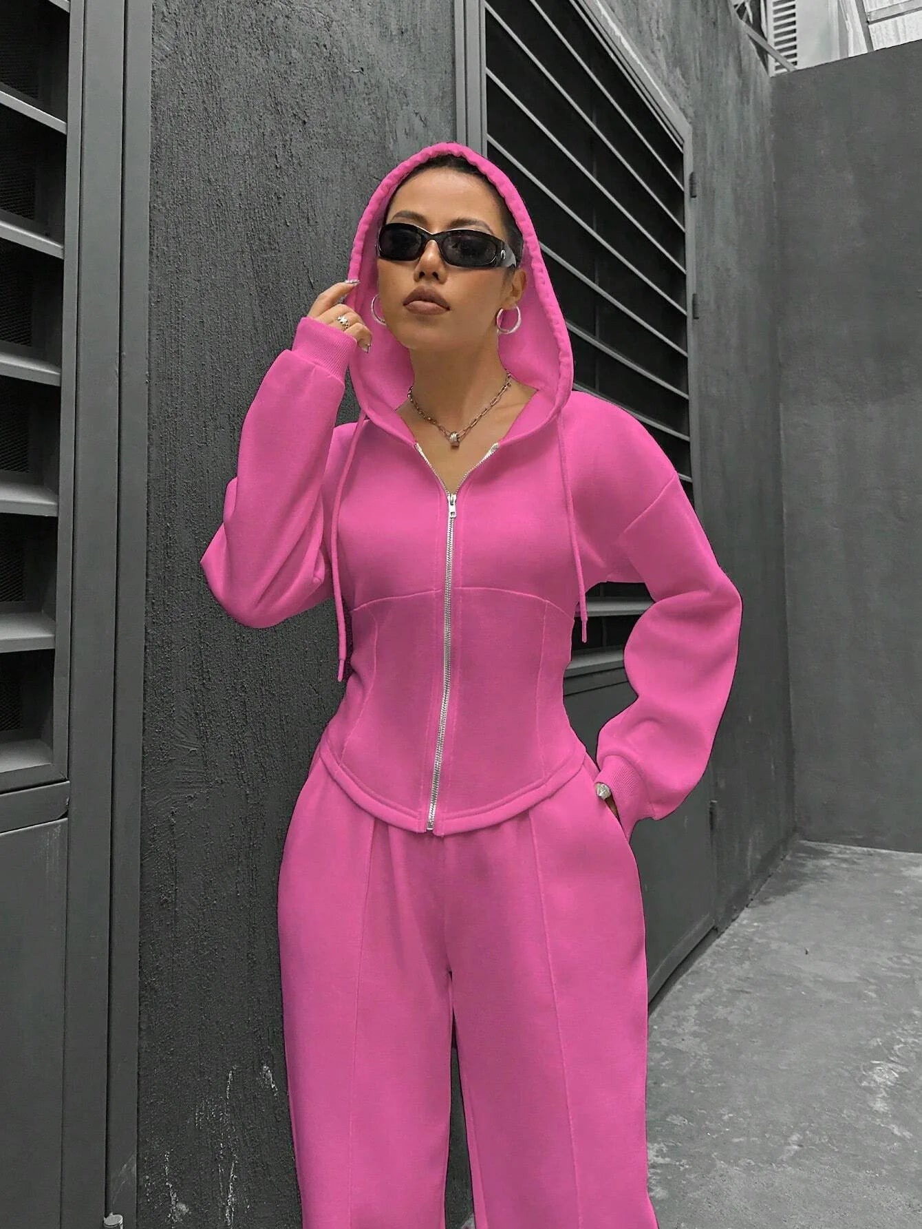 Sweatshirt Two-piece Set Women's Casual Sports Suit Spring Autumn Zip-up Slim Hoodies Short Coat Straight Trousers 2-piece Sets