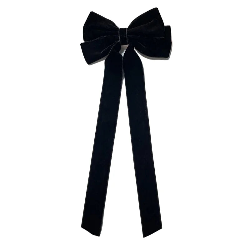 Velvet Hair Clip for Women Elegant Handmade Black Red Green Double Bows Barrette Pin Long Tassel Hair Accessories Christmas Gift