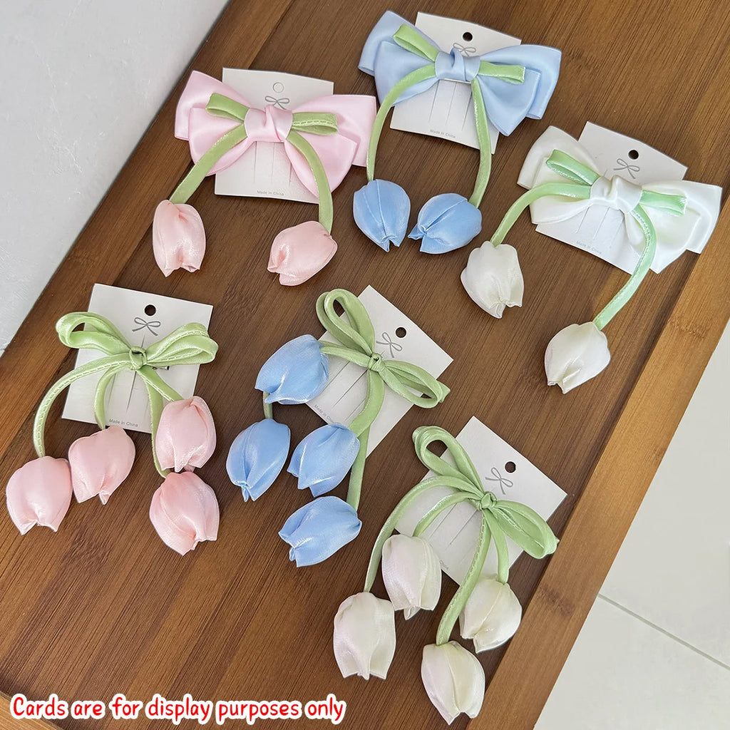 New Korean Tulip Flower Bow Hairpin Sweet Cute Headwear Girls Kids Women Hair Accessories