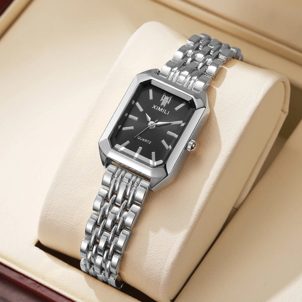 1/2/4PCS Luxury Women Watches Fashion Rectangle Woman Quartz Watch Stainless Steel Band Wristwatches Reloj Mujer（Without Box）