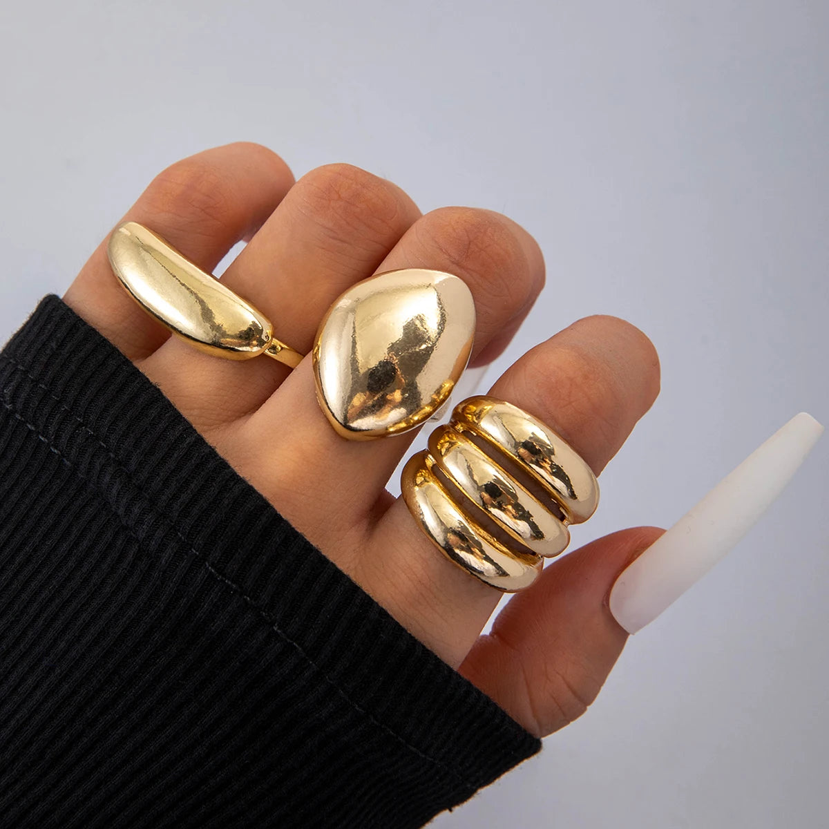 Tocona 2024 New Trendy Geometric Gold Silver Colour Set Rings for Women Adjustable Finger Ring Party Wedding Jewelry Accessories