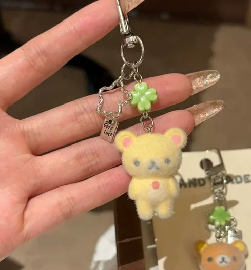 Kawaii Rilakkuma Easy Bear Keychains Lazybear Doll Bag Clothing Puller Phone Rope Keyrings Accessories Pendants Couple Gifts
