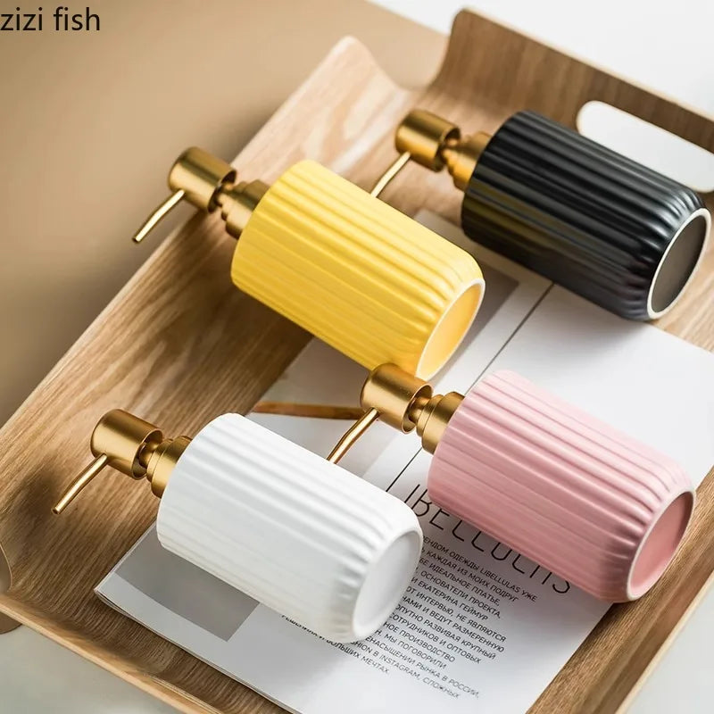 Matte Striped Ceramic Soap & Lotion Dispenser