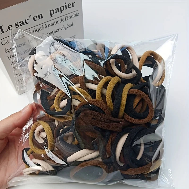 "50/100 PCS Boho Seamless Elastic Hair Ties – Thick, Soft & Durable Ponytail Holders for Women in Solid Colors"