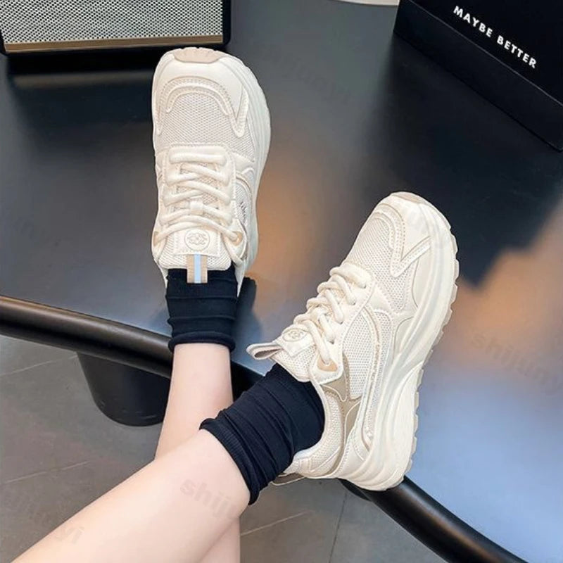 Height Increase Women Vulcanized Shoes Autumn New Lightweight Lace Up Platform Sneakers Comfort Breathable Non Slip Casual Shoes