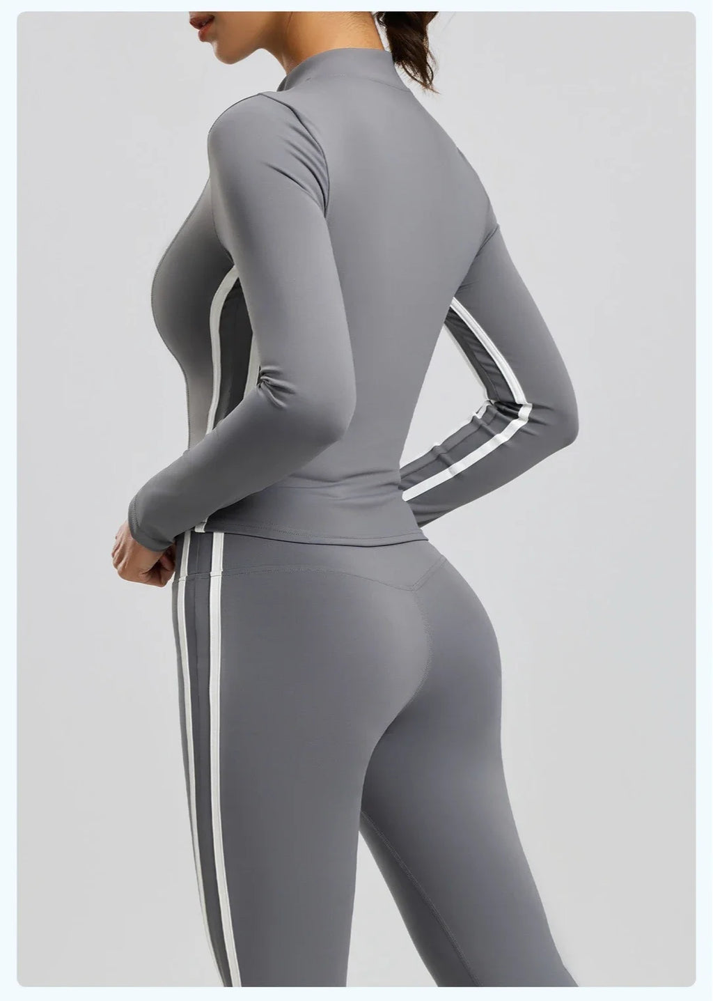 Striped 2pcs Yoga Gym Set Women Long Sleeve Zipper Sport Jacket Hip Lifting Leggings Fitness Running Tops Flare Pants Tracksuit