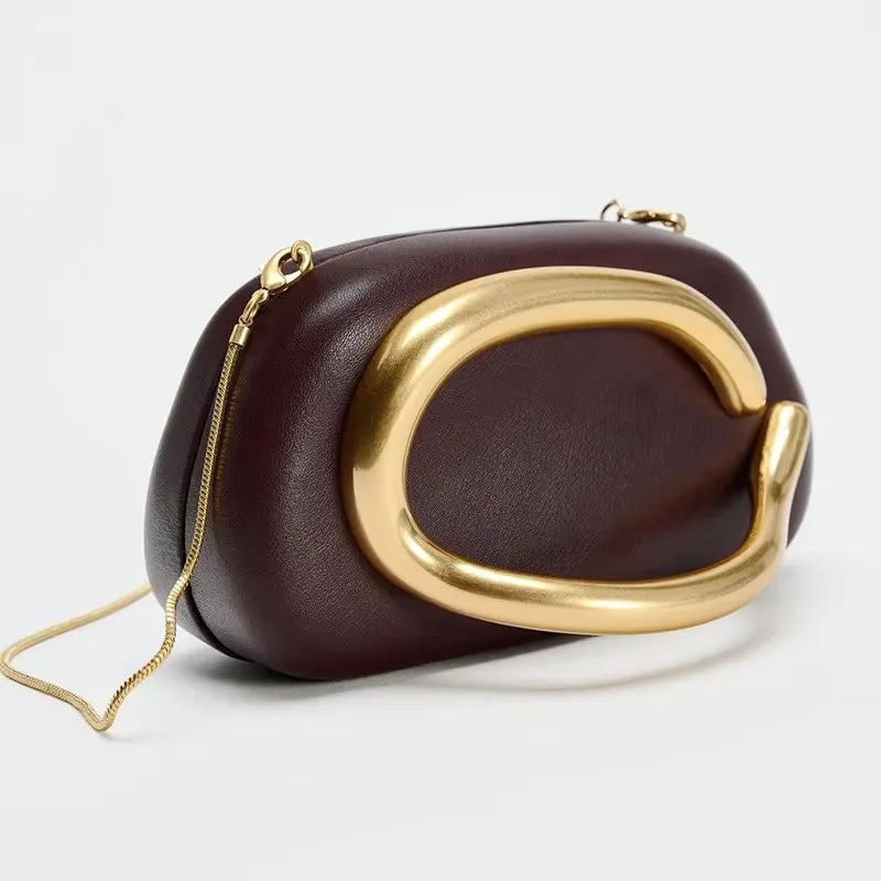 Gold Metal Closure Box Clutch Bag Women Evening Wedding Party Cute Purse Bag Handbag Dark Red Beige 2025 Spring New Fashion