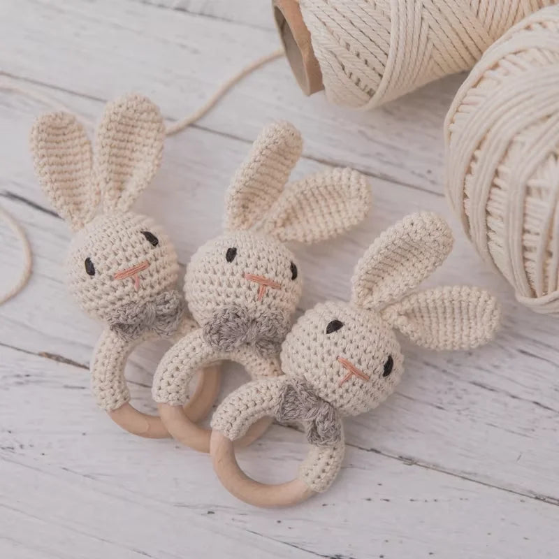 Baby Crochet Rattle & Wooden Teether – Rabbit Toy