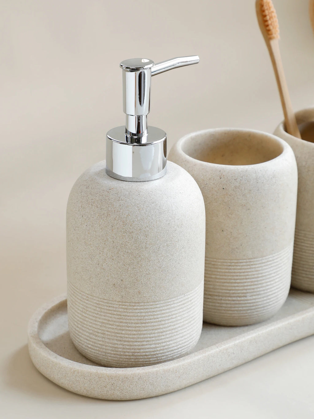 5pcs Bathroom Accessories Set – Beige & Grey