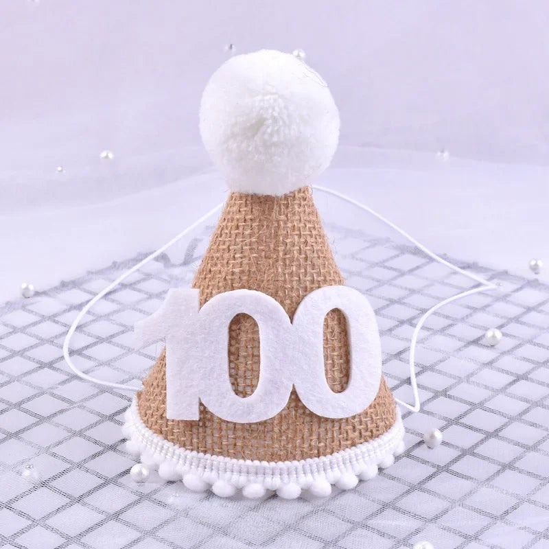 Burlap Baby Birthday Party Hat – Linen Felt, 1st–3rd Year