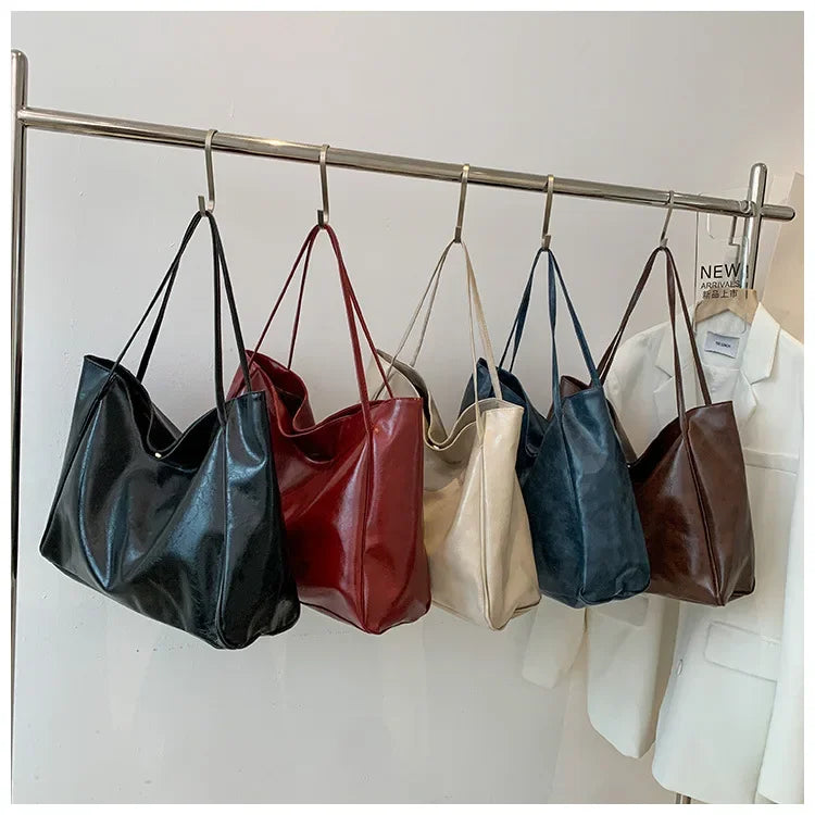 Women’s Fashion Tote Bag – Large Capacity Soft PU Leather Retro Shoulder & Crossbody Bucket Bag