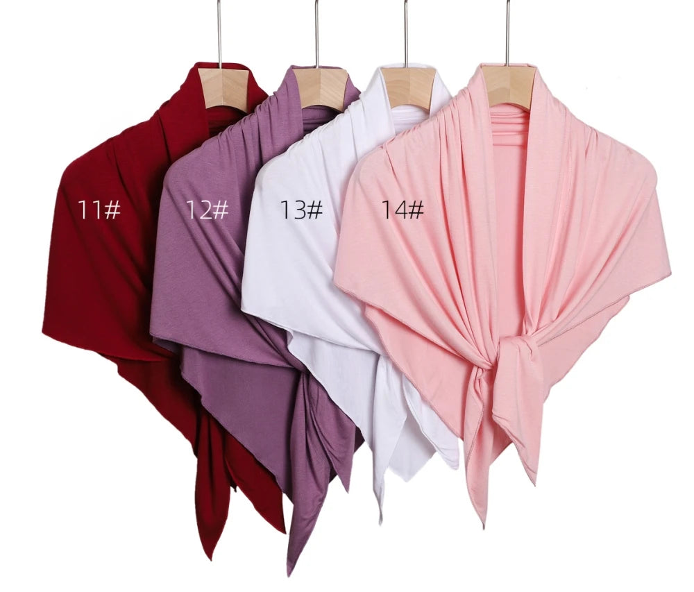 2024 New Solid Color Soft Modal Triangle Scarf Hijab Elastic Mercerized Cotton Wrap for Muslim Woman Hot Sale Headscarf
