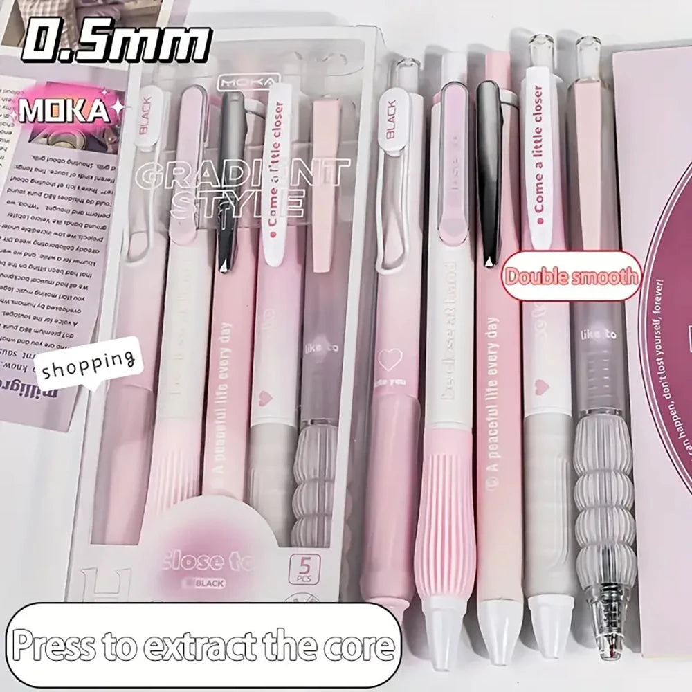 5pcs Pink Retractable Gel Pens – 0.5mm Black Ink
