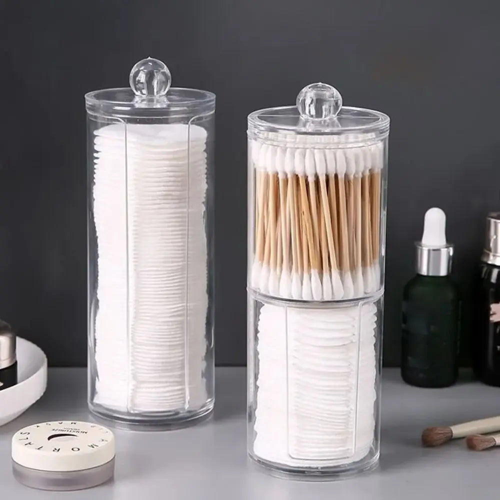 Acrylic Cosmetics Storage Box Transparent Bamboo Lid Container Storage Case Round Jewelry Storage Organizer Box Living Room
