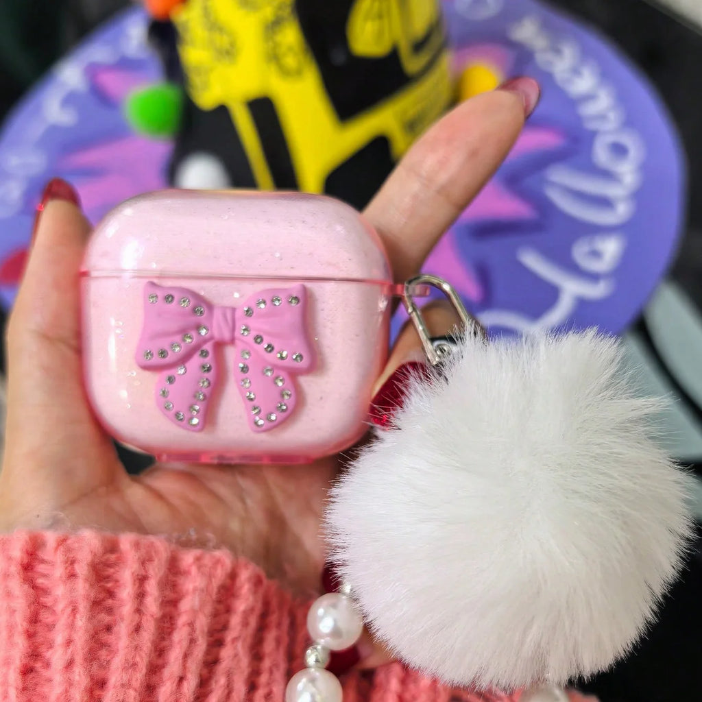 For Airpods Pro3/Pro2/Pro Case Cute Glitter Bowknot Crystal Earphone Protective Cover Pendant For Airpods 4/3/1or2 Earbuds Case