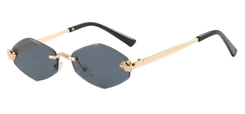 Fashion Rimless Polygonal Sunglasses women Trendy Gradient Lens Metal Shades Luxury Brand Small Rhombus Vintage Sun Glasses