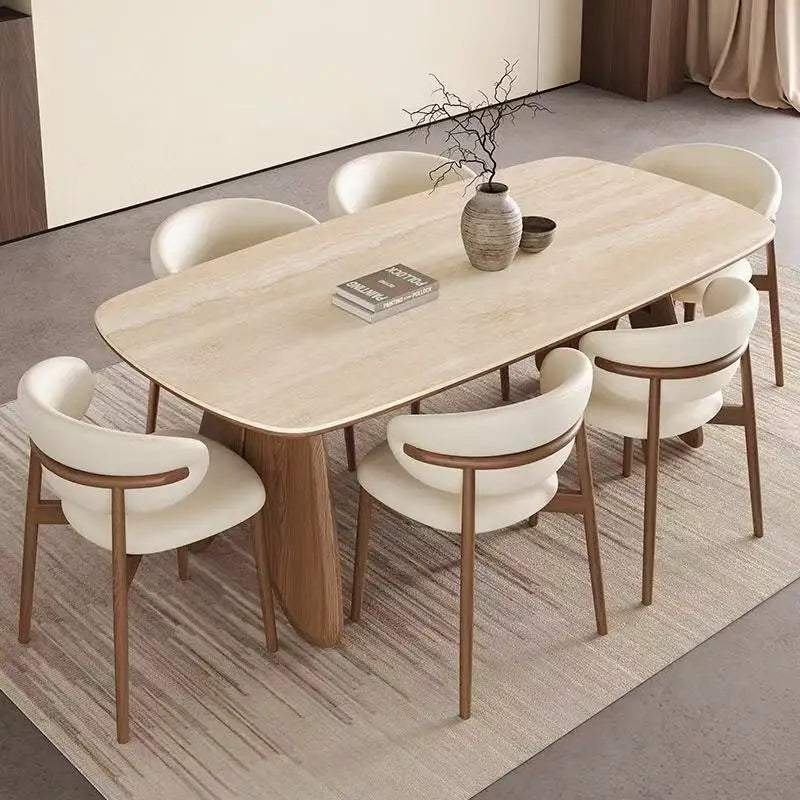 French-Style Retro Solid Wood Rock Slab Dining Tables Nordic Creative Rectangular Dining Room Table Kitchen Home Furniture FYDT
