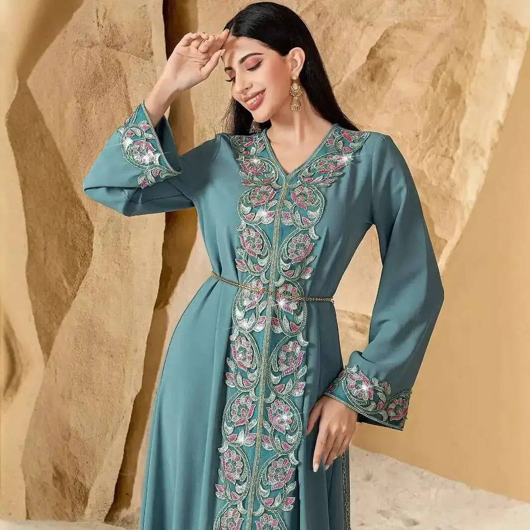 40761 Women's Clothing 2026 New Muslim Abaya Dubai Embroidered Beaded Evening Dress Abaya Ramadan Dubai Luxury Islam Elegant