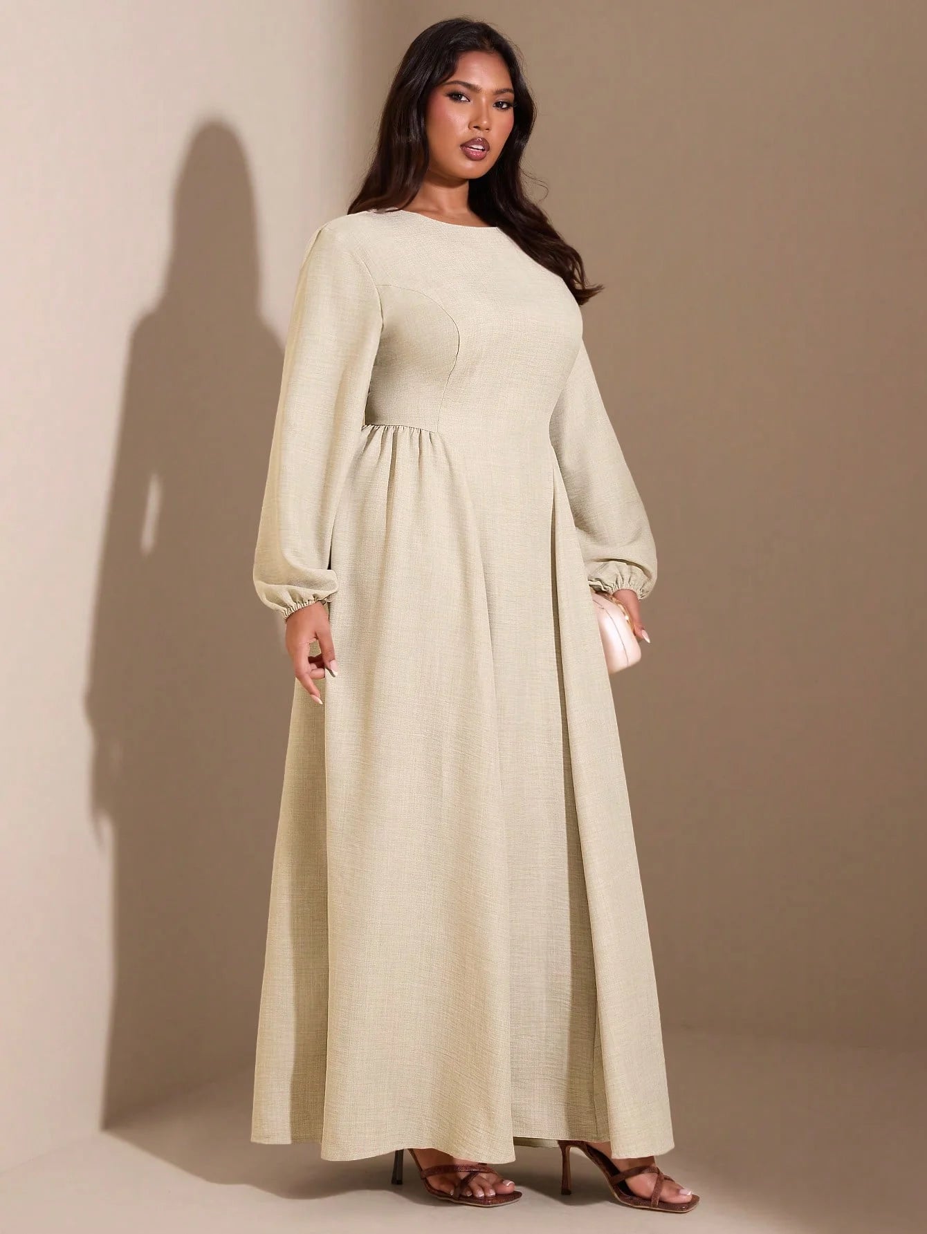 High-End, Solid-Color, Simple, Versatile, Long-Sleeved, Long Dress