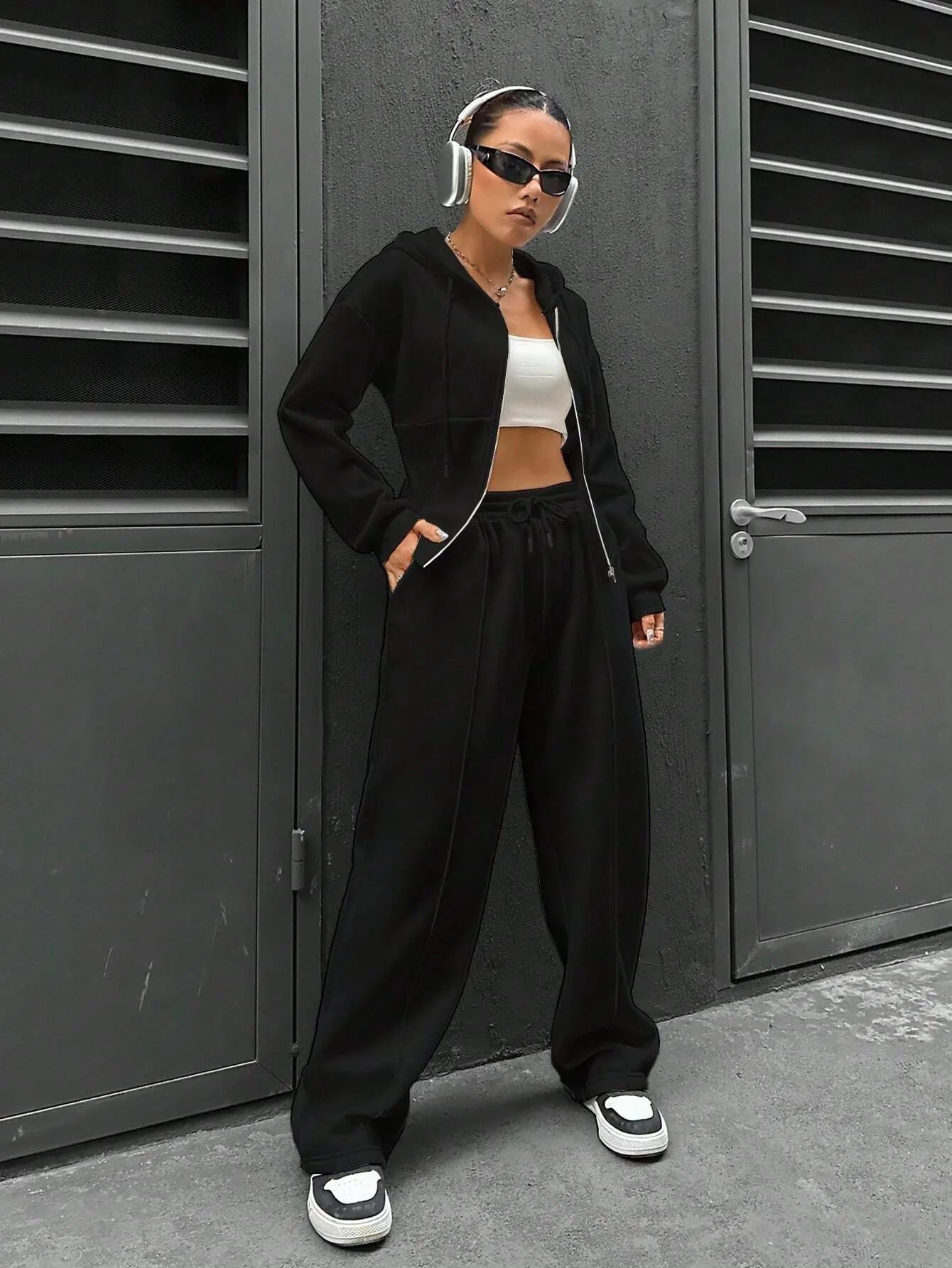 Sweatshirt Two-piece Set Women's Casual Sports Suit Spring Autumn Zip-up Slim Hoodies Short Coat Straight Trousers 2-piece Sets