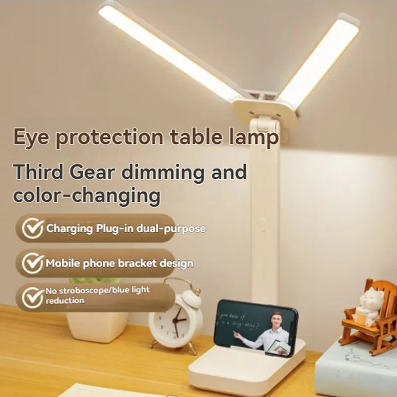 Dual-Head LED Desk Lamp – Foldable & Dimmable