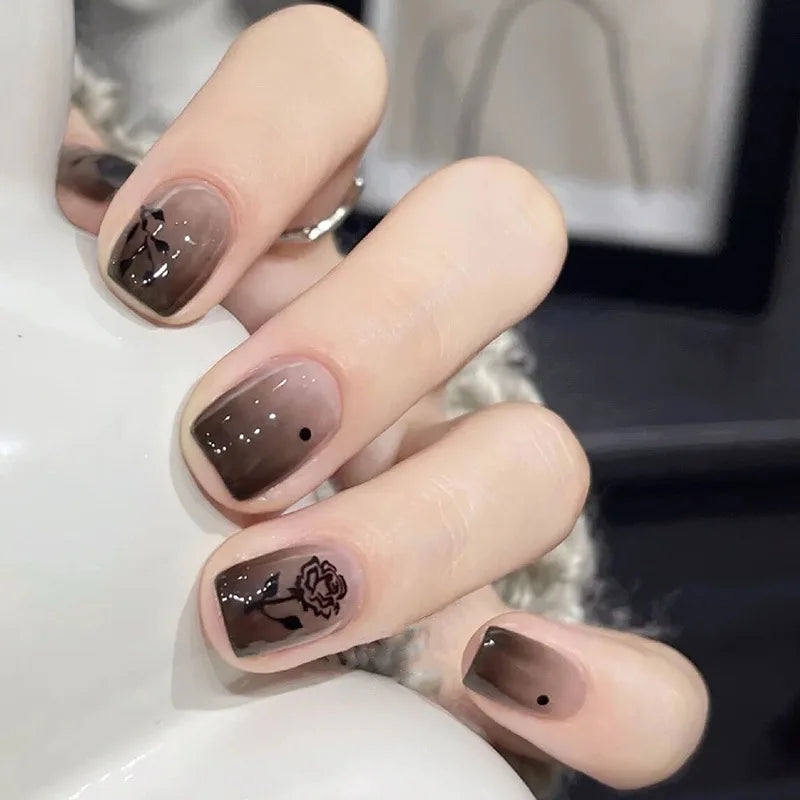 24pcs Detachable Short Press on Nails Y2k rhinestone False Nails with Glue Ballet Sweet Cool Girls Artificial False Nails Tips