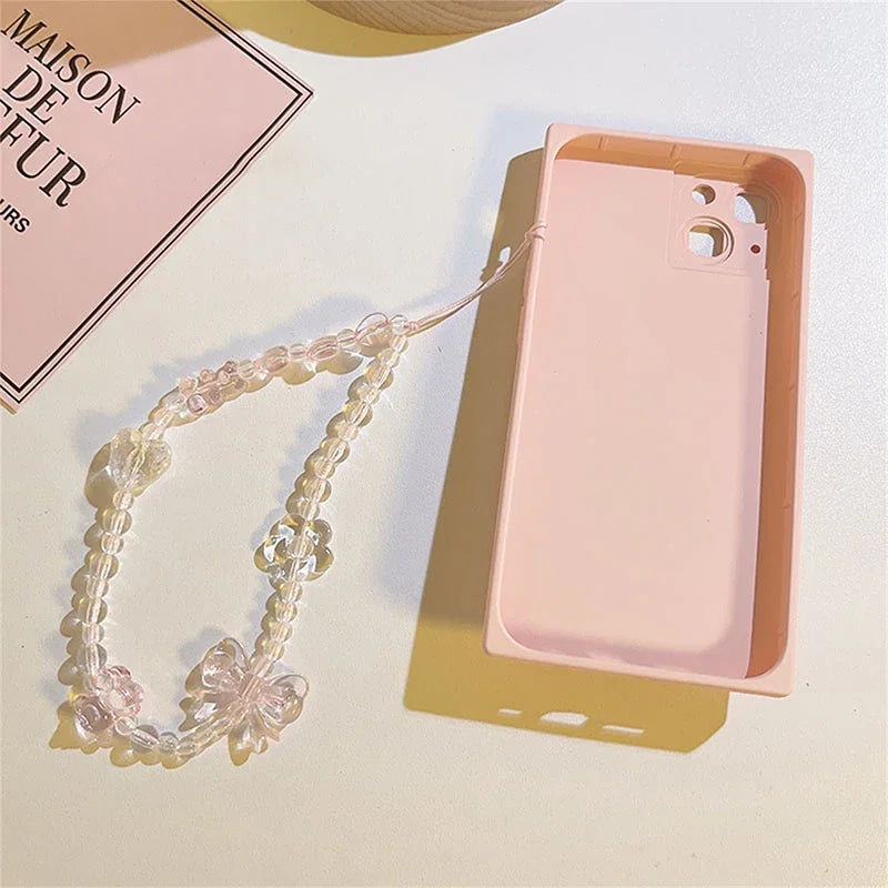 Korean Cute Y2K Pink Bow Bear Heart Beaded Phone Chain Charm Lanyard For iPhone Hanging Rope Girl Jewelry Decoration ﻿