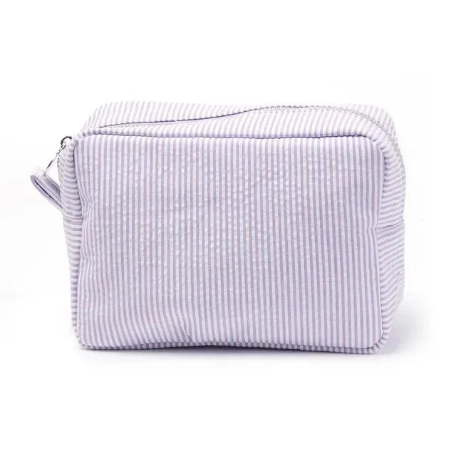 Personalized Seersucker Makeup Bag - Embroidered Name, Wash Bag, Wedding Bridesmaid Gift, Custom Toiletry Pouch